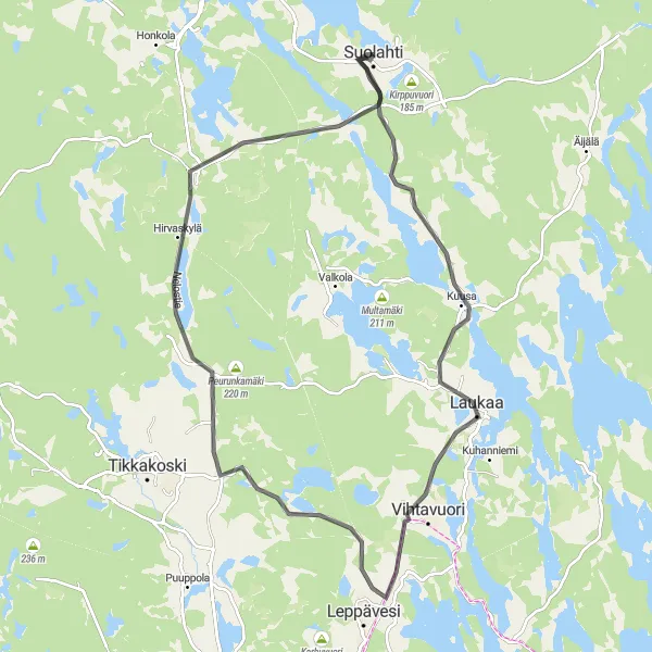 Map miniature of "Scenic Road Cycling Tour near Suolahti" cycling inspiration in Länsi-Suomi, Finland. Generated by Tarmacs.app cycling route planner