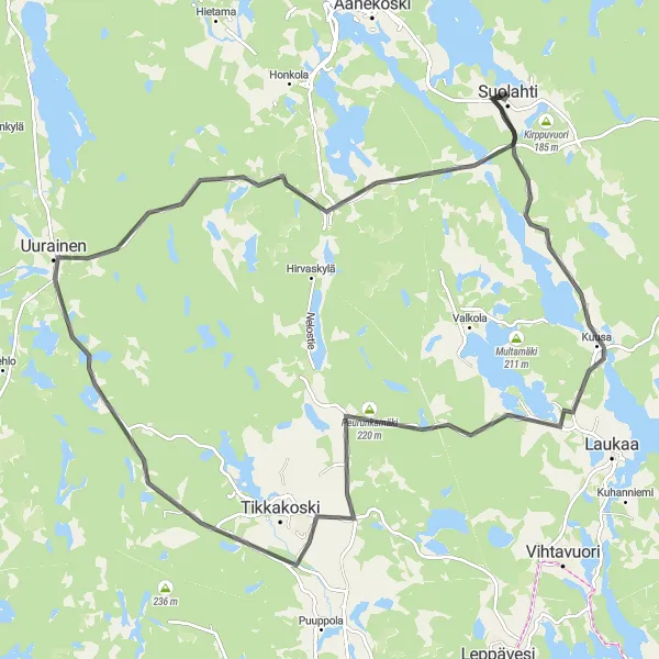 Map miniature of "Scenic Road Cycling in Suolahti" cycling inspiration in Länsi-Suomi, Finland. Generated by Tarmacs.app cycling route planner