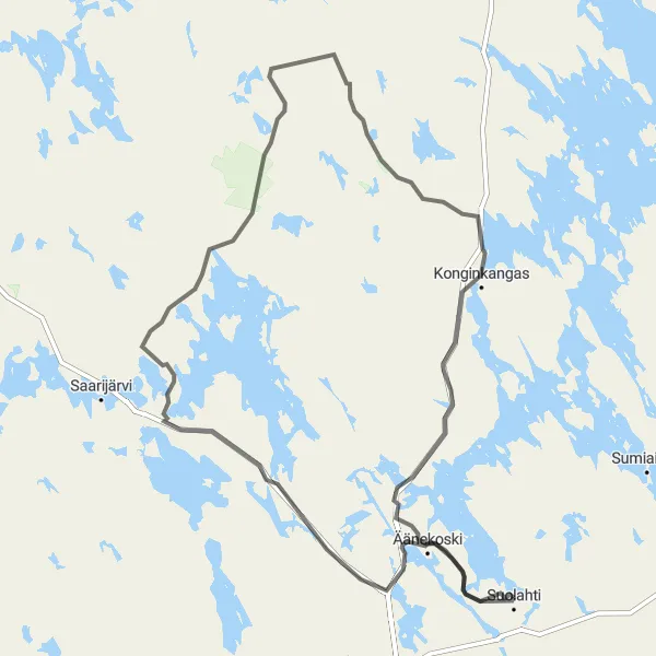 Map miniature of "Äänekoski Road Expedition" cycling inspiration in Länsi-Suomi, Finland. Generated by Tarmacs.app cycling route planner