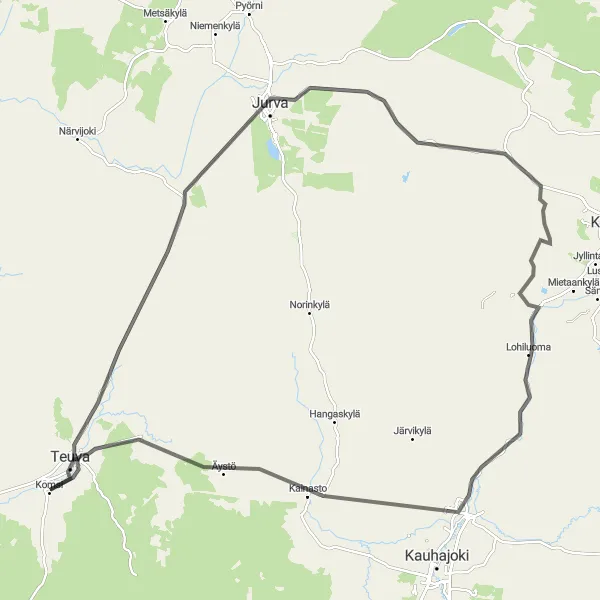 Map miniature of "Teuva Loop" cycling inspiration in Länsi-Suomi, Finland. Generated by Tarmacs.app cycling route planner