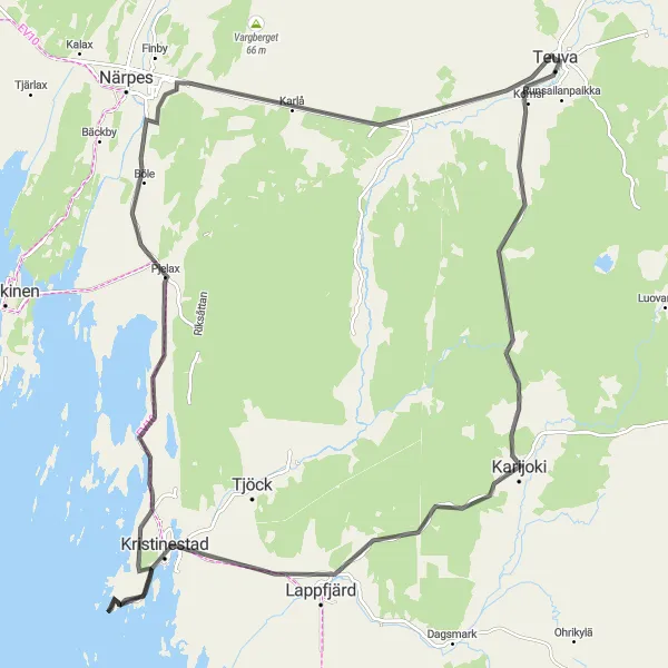 Map miniature of "Coastal Beauty" cycling inspiration in Länsi-Suomi, Finland. Generated by Tarmacs.app cycling route planner