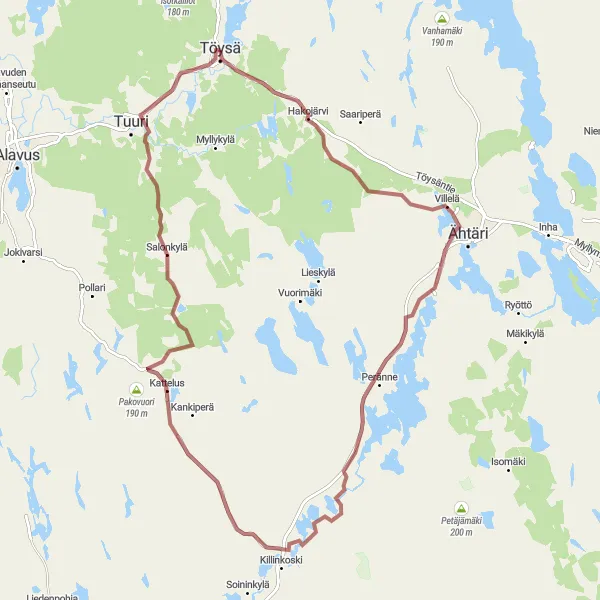 Karttaminiaatyyri "Töysä - Ähtäri - Killinkoski Loop" pyöräilyinspiraatiosta alueella Länsi-Suomi, Finland. Luotu Tarmacs.app pyöräilyreittisuunnittelijalla