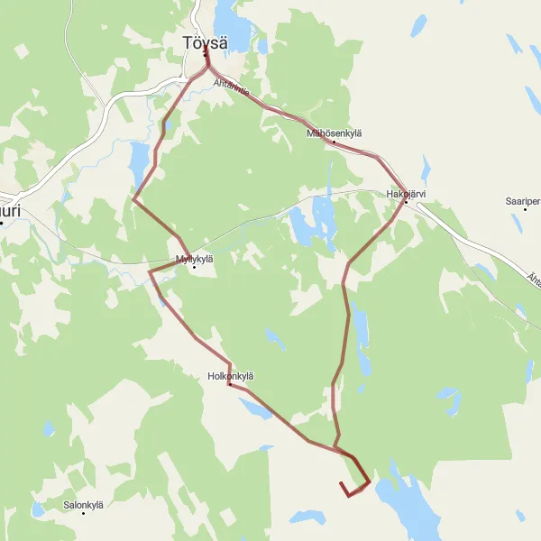 Karttaminiaatyyri "Töysä - Kirkkokallio - Riiho Gravel Adventure" pyöräilyinspiraatiosta alueella Länsi-Suomi, Finland. Luotu Tarmacs.app pyöräilyreittisuunnittelijalla