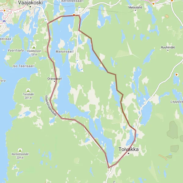 Map miniature of "Toivakka and Leppävesi Adventure" cycling inspiration in Länsi-Suomi, Finland. Generated by Tarmacs.app cycling route planner