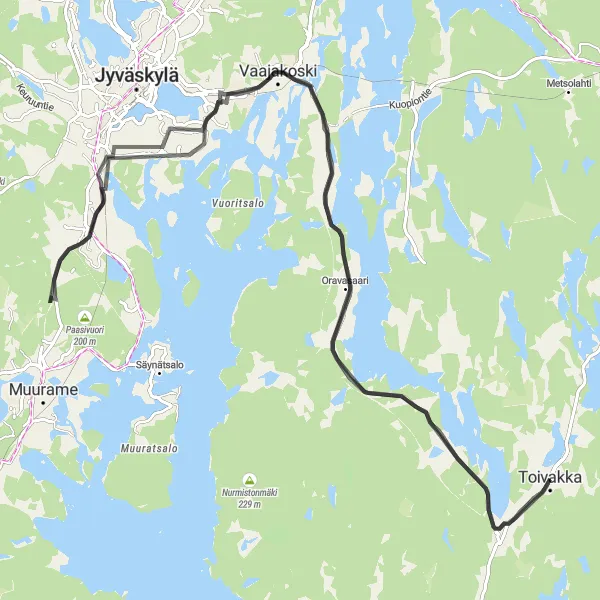 Map miniature of "Jyväskylä Tour" cycling inspiration in Länsi-Suomi, Finland. Generated by Tarmacs.app cycling route planner