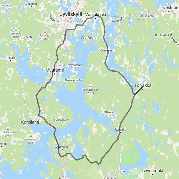 Karttaminiaatyyri "Järvi-Suomen kierros 2" pyöräilyinspiraatiosta alueella Länsi-Suomi, Finland. Luotu Tarmacs.app pyöräilyreittisuunnittelijalla