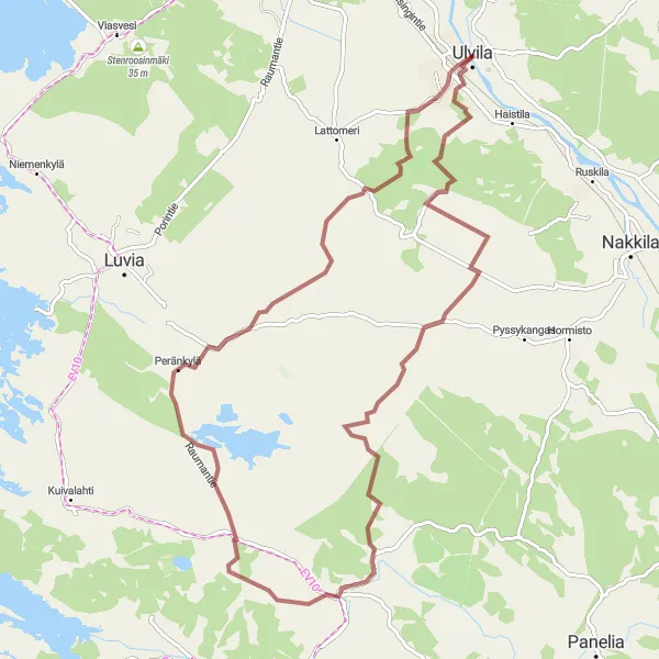 Map miniature of "Ulvila Gravel Loop" cycling inspiration in Länsi-Suomi, Finland. Generated by Tarmacs.app cycling route planner