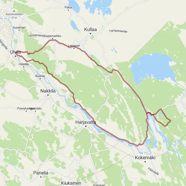 Map miniature of "Scenic Gravel Adventure through Leineperi to Merstola" cycling inspiration in Länsi-Suomi, Finland. Generated by Tarmacs.app cycling route planner