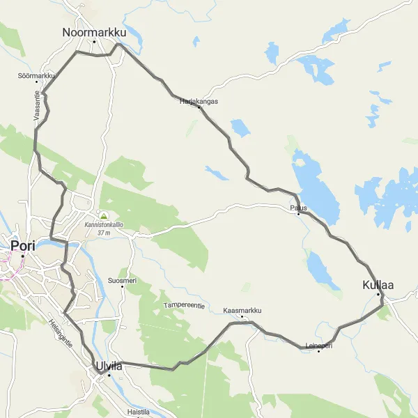 Map miniature of "Ulvila to Vanhakylä Loop" cycling inspiration in Länsi-Suomi, Finland. Generated by Tarmacs.app cycling route planner