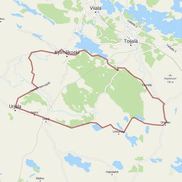 Map miniature of "Gravel Adventure in Urjala" cycling inspiration in Länsi-Suomi, Finland. Generated by Tarmacs.app cycling route planner