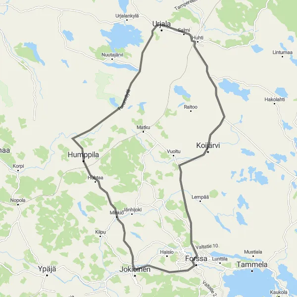 Map miniature of "Forssa Exploration Road Cycling Route" cycling inspiration in Länsi-Suomi, Finland. Generated by Tarmacs.app cycling route planner