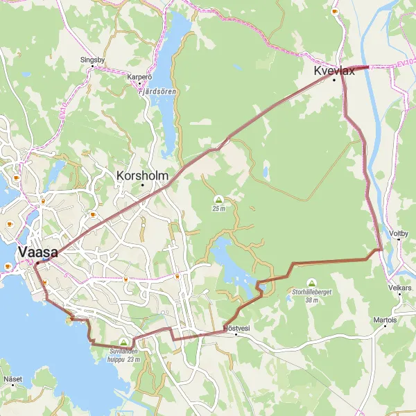 Map miniature of "Gravel Tour of Kvevlax" cycling inspiration in Länsi-Suomi, Finland. Generated by Tarmacs.app cycling route planner