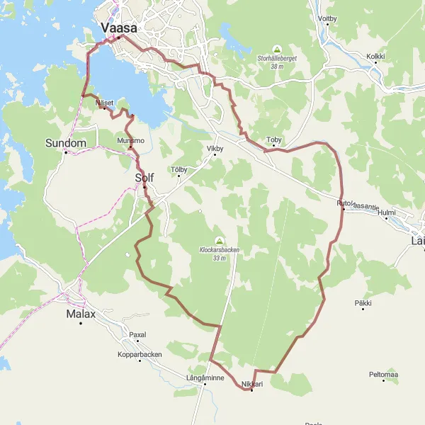 Karttaminiaatyyri "Vanha Vaasa - Solf - Näset - Vaasa" pyöräilyinspiraatiosta alueella Länsi-Suomi, Finland. Luotu Tarmacs.app pyöräilyreittisuunnittelijalla