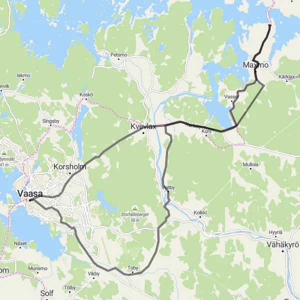 Map miniature of "The Coastal Road Escape" cycling inspiration in Länsi-Suomi, Finland. Generated by Tarmacs.app cycling route planner