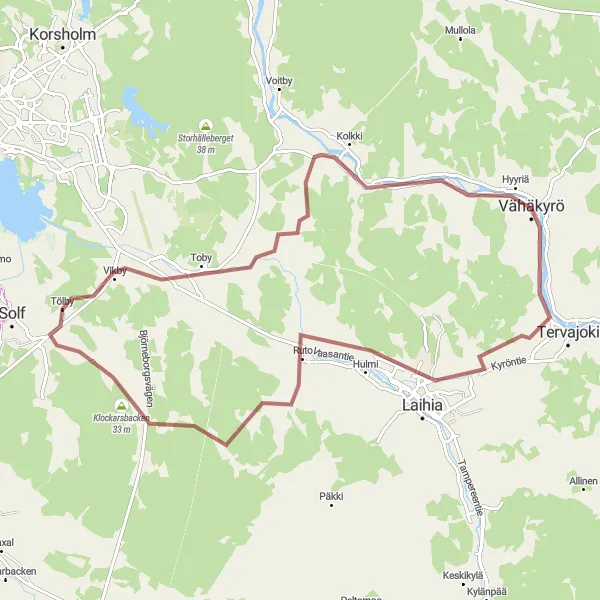 Map miniature of "Vedenoja's Gravel Adventure" cycling inspiration in Länsi-Suomi, Finland. Generated by Tarmacs.app cycling route planner