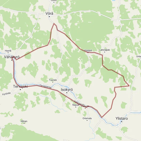 Map miniature of "Rejpelt Gravel Loop" cycling inspiration in Länsi-Suomi, Finland. Generated by Tarmacs.app cycling route planner