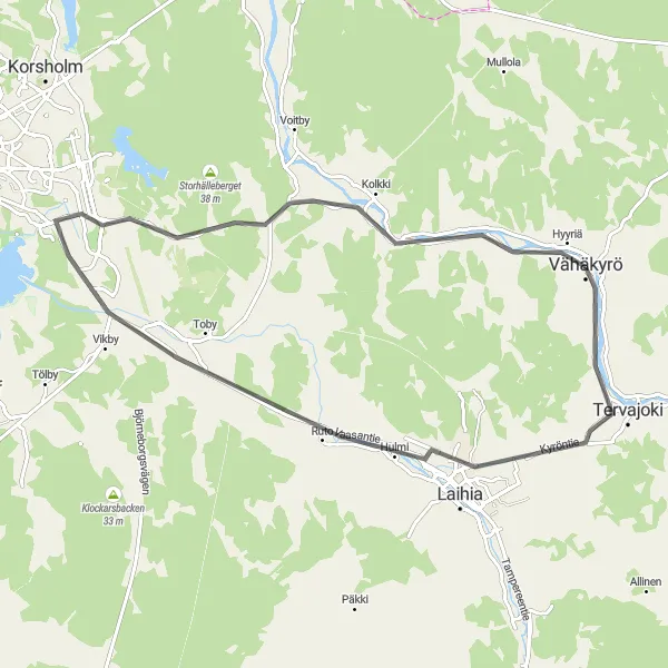 Map miniature of "Asemanseutu Coastal Ride" cycling inspiration in Länsi-Suomi, Finland. Generated by Tarmacs.app cycling route planner