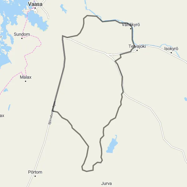 Map miniature of "Skurasbacken Loop" cycling inspiration in Länsi-Suomi, Finland. Generated by Tarmacs.app cycling route planner