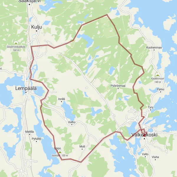 Karttaminiaatyyri "Valkeakoski - Länsi-Suomi Gravel Route" pyöräilyinspiraatiosta alueella Länsi-Suomi, Finland. Luotu Tarmacs.app pyöräilyreittisuunnittelijalla