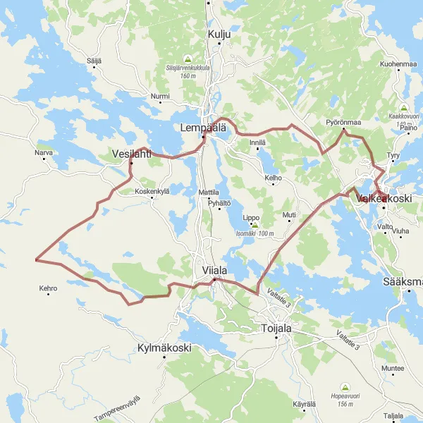 Map miniature of "Valkeakoski Gravel Adventure" cycling inspiration in Länsi-Suomi, Finland. Generated by Tarmacs.app cycling route planner