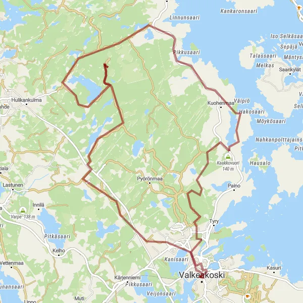 Map miniature of "Scenic Gravel Ride in Valkeakoski" cycling inspiration in Länsi-Suomi, Finland. Generated by Tarmacs.app cycling route planner