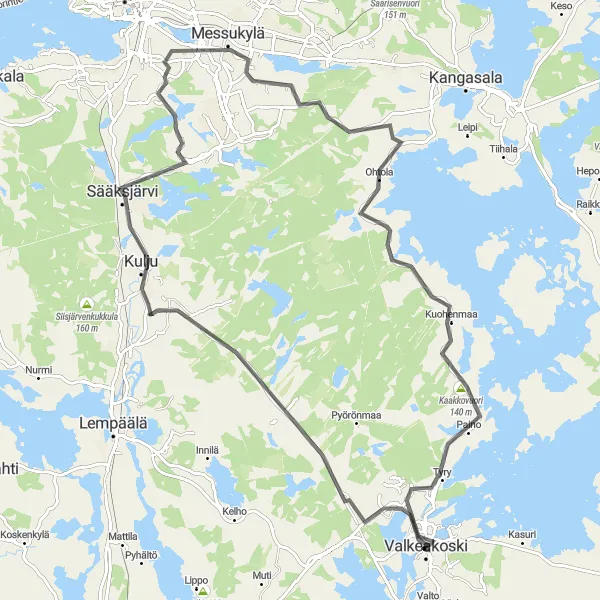 Karttaminiaatyyri "Kuohenmaa-Kaakkovuori kierros" pyöräilyinspiraatiosta alueella Länsi-Suomi, Finland. Luotu Tarmacs.app pyöräilyreittisuunnittelijalla