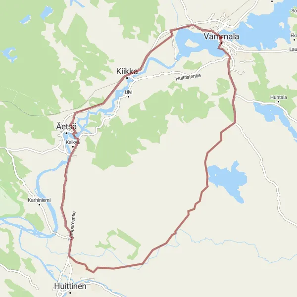 Map miniature of "Kiikka Gravel Circuit" cycling inspiration in Länsi-Suomi, Finland. Generated by Tarmacs.app cycling route planner