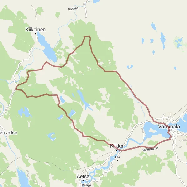 Map miniature of "Gravel Adventure: Liekovesi Route" cycling inspiration in Länsi-Suomi, Finland. Generated by Tarmacs.app cycling route planner