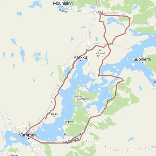 Map miniature of "Tyyttikivi Gravel Challenge" cycling inspiration in Länsi-Suomi, Finland. Generated by Tarmacs.app cycling route planner