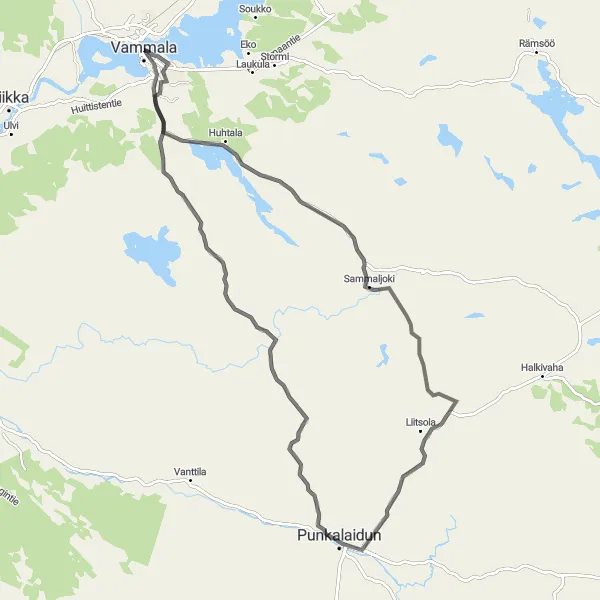 Karttaminiaatyyri "Vammala - Punkalaidun road cycling route" pyöräilyinspiraatiosta alueella Länsi-Suomi, Finland. Luotu Tarmacs.app pyöräilyreittisuunnittelijalla