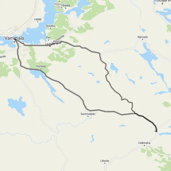 Karttaminiaatyyri "Vammala - Houhajärvi Road Cycling Route" pyöräilyinspiraatiosta alueella Länsi-Suomi, Finland. Luotu Tarmacs.app pyöräilyreittisuunnittelijalla