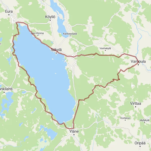 Map miniature of "Gravel Ride to Säkylä" cycling inspiration in Länsi-Suomi, Finland. Generated by Tarmacs.app cycling route planner
