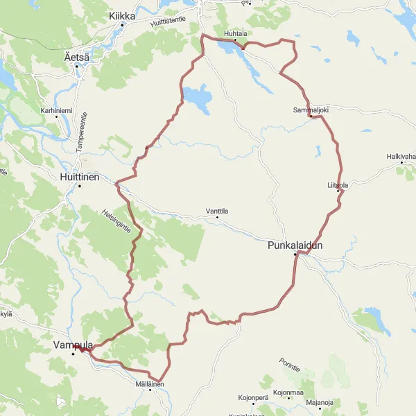 Karttaminiaatyyri "Houhajärvi-Sammaljoki-Punkalaidun-Vampula Round-trip Gravel Route" pyöräilyinspiraatiosta alueella Länsi-Suomi, Finland. Luotu Tarmacs.app pyöräilyreittisuunnittelijalla