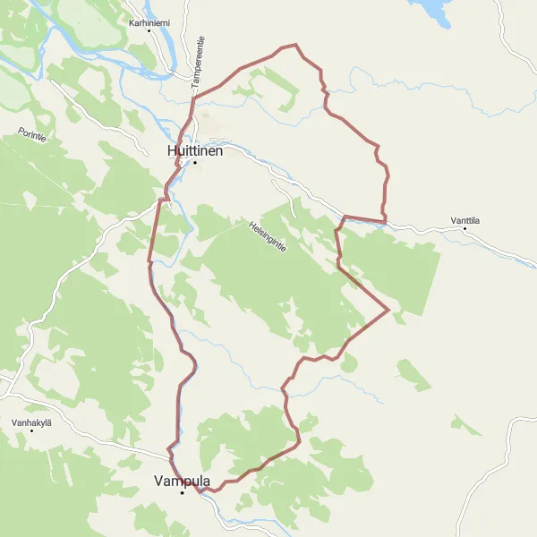 Map miniature of "Sampu to Vampula Scenic Gravel Ride" cycling inspiration in Länsi-Suomi, Finland. Generated by Tarmacs.app cycling route planner