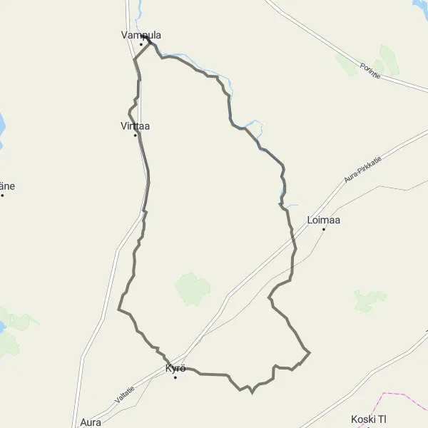 Map miniature of "Alastaro and Back" cycling inspiration in Länsi-Suomi, Finland. Generated by Tarmacs.app cycling route planner