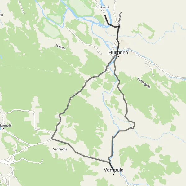 Karttaminiaatyyri "Sampu-Lauttakylä Round-trip Road Route" pyöräilyinspiraatiosta alueella Länsi-Suomi, Finland. Luotu Tarmacs.app pyöräilyreittisuunnittelijalla