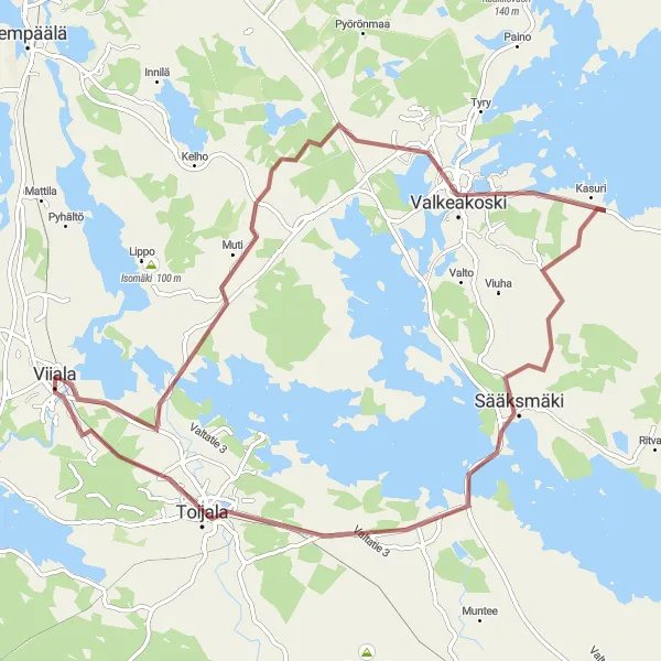 Map miniature of "Scenic Sääksmäki" cycling inspiration in Länsi-Suomi, Finland. Generated by Tarmacs.app cycling route planner
