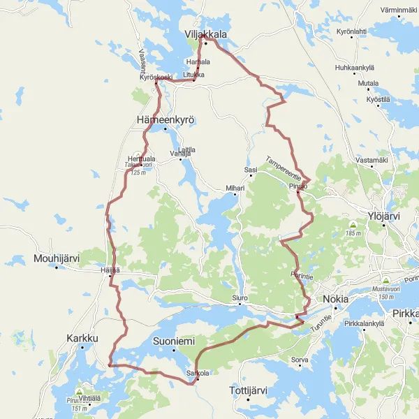 Karttaminiaatyyri "Pinsiön Gravel Cycling Route" pyöräilyinspiraatiosta alueella Länsi-Suomi, Finland. Luotu Tarmacs.app pyöräilyreittisuunnittelijalla