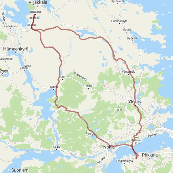 Map miniature of "Countryside Explorer" cycling inspiration in Länsi-Suomi, Finland. Generated by Tarmacs.app cycling route planner