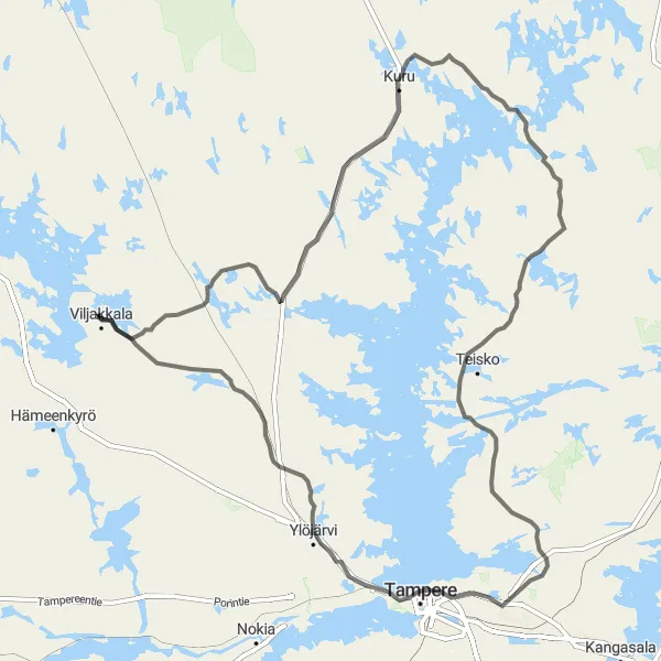 Karttaminiaatyyri "Kuru Road Cycling Route" pyöräilyinspiraatiosta alueella Länsi-Suomi, Finland. Luotu Tarmacs.app pyöräilyreittisuunnittelijalla