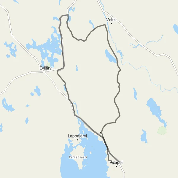 Map miniature of "Vimpeli Niska Road Cycling Route" cycling inspiration in Länsi-Suomi, Finland. Generated by Tarmacs.app cycling route planner