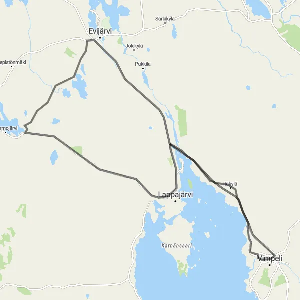 Map miniature of "Vimpeli Lappajärvi Road Cycling Route" cycling inspiration in Länsi-Suomi, Finland. Generated by Tarmacs.app cycling route planner