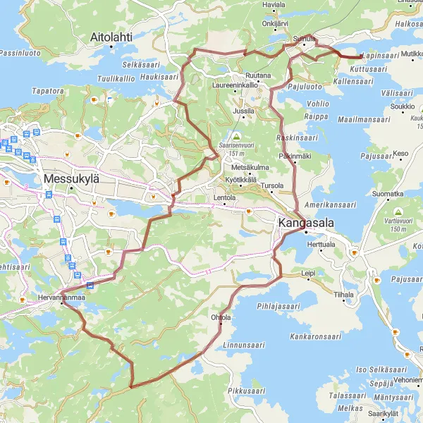 Map miniature of "Vuores Gravel Adventure" cycling inspiration in Länsi-Suomi, Finland. Generated by Tarmacs.app cycling route planner