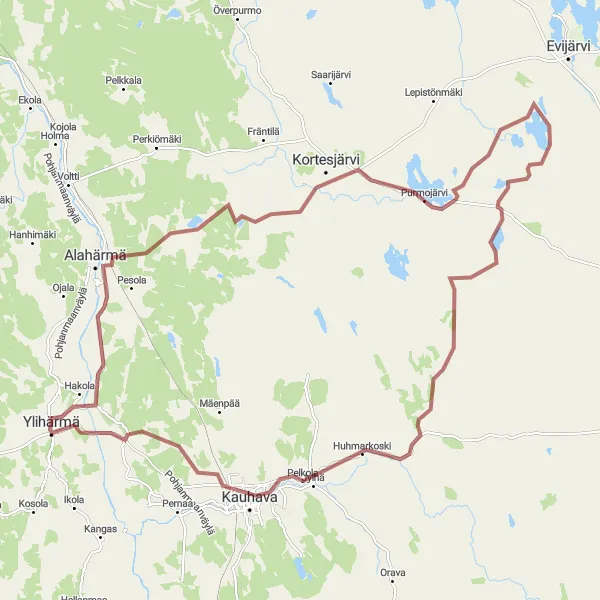 Map miniature of "Gravel Adventurers' Exploration" cycling inspiration in Länsi-Suomi, Finland. Generated by Tarmacs.app cycling route planner