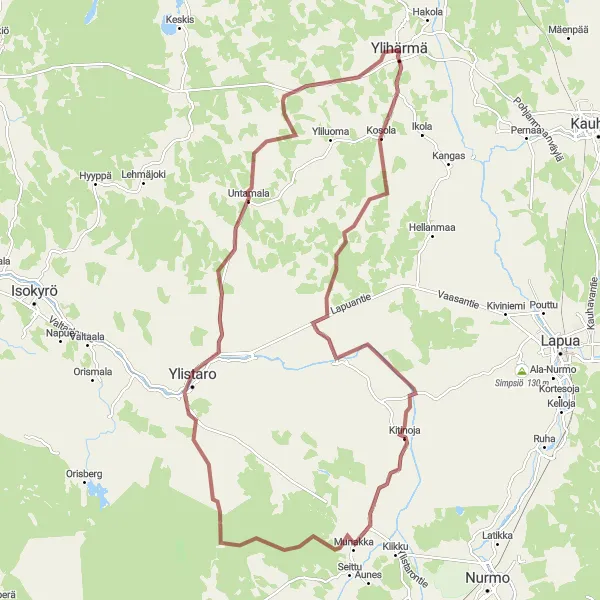 Map miniature of "The Gravel Adventure" cycling inspiration in Länsi-Suomi, Finland. Generated by Tarmacs.app cycling route planner