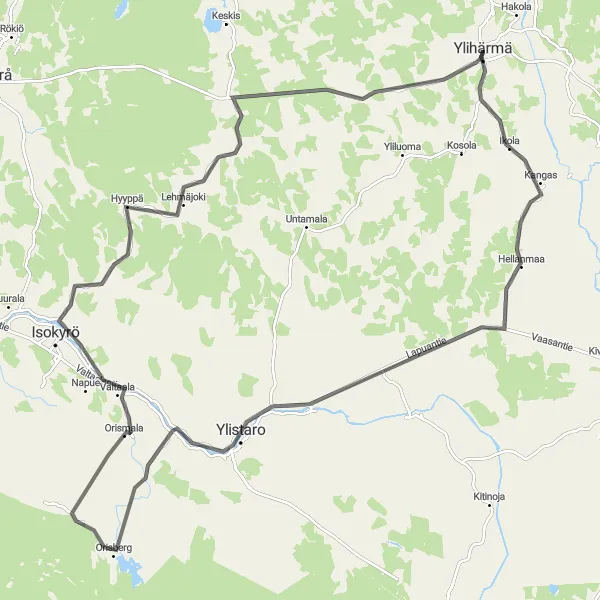 Map miniature of "The Countryside Escape" cycling inspiration in Länsi-Suomi, Finland. Generated by Tarmacs.app cycling route planner