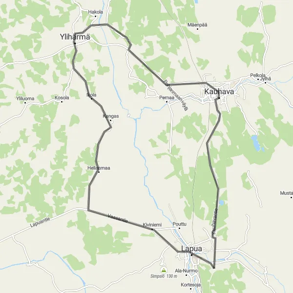 Map miniature of "Charming Countryside Loop" cycling inspiration in Länsi-Suomi, Finland. Generated by Tarmacs.app cycling route planner