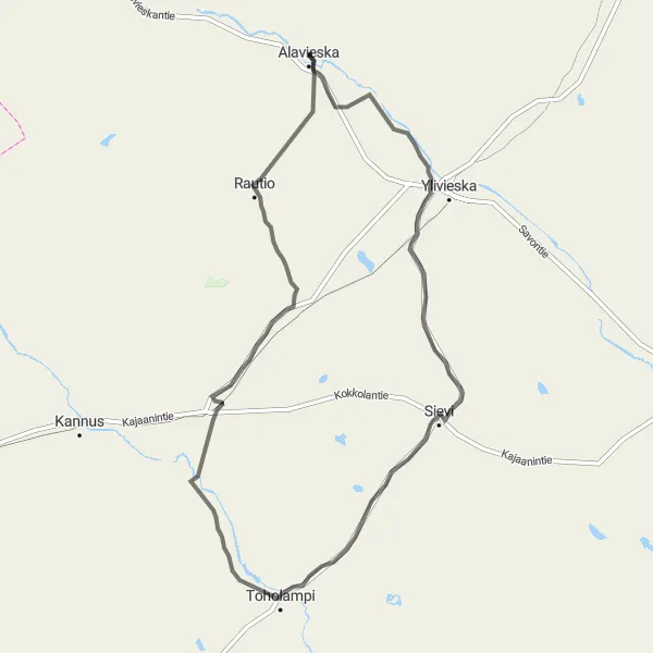 Karttaminiaatyyri "Alavieska - Kähtävä Loop" pyöräilyinspiraatiosta alueella Pohjois- ja Itä-Suomi, Finland. Luotu Tarmacs.app pyöräilyreittisuunnittelijalla