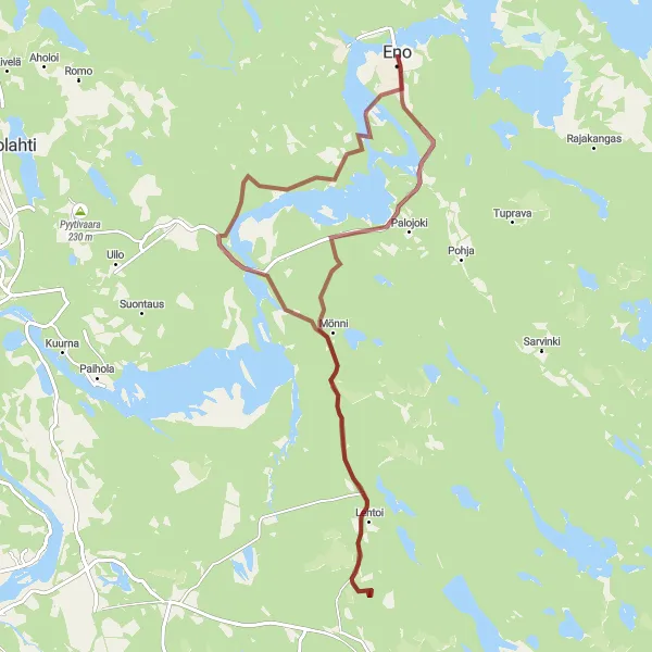 Map miniature of "Tranquil Gravel Ride" cycling inspiration in Pohjois- ja Itä-Suomi, Finland. Generated by Tarmacs.app cycling route planner