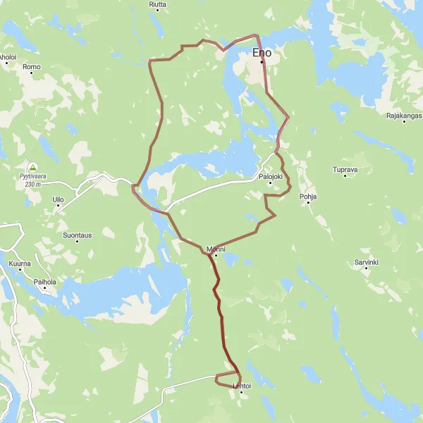 Map miniature of "Selkie to Louhioja Gravel Route" cycling inspiration in Pohjois- ja Itä-Suomi, Finland. Generated by Tarmacs.app cycling route planner